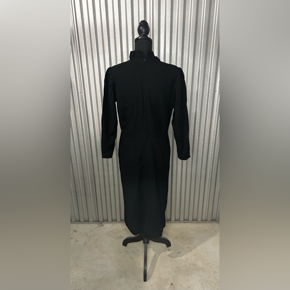 Women’s Nina Ricci Black Vintage 70s Flare Long Sleeve Dress Size 46 (Large) - Picture 2 of 3